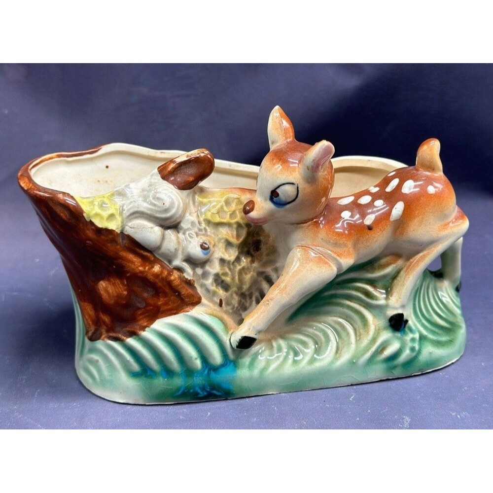 Bambi Kitsch Kitschy Squirrel Best Friends Forest Whimsical Planter Vase